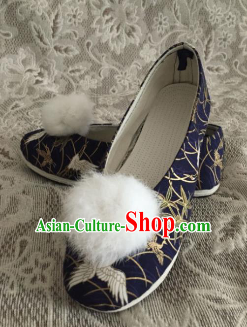 Chinese Traditional Handmade Navy Brocade Shoes Opera Shoes Hanfu Shoes Ancient Princess Shoes for Women