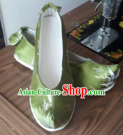 Chinese Traditional Handmade Green Satin Shoes Opera Shoes Hanfu Shoes Ancient Princess Shoes for Women