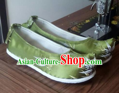 Chinese Traditional Handmade Green Satin Shoes Opera Shoes Hanfu Shoes Ancient Princess Shoes for Women