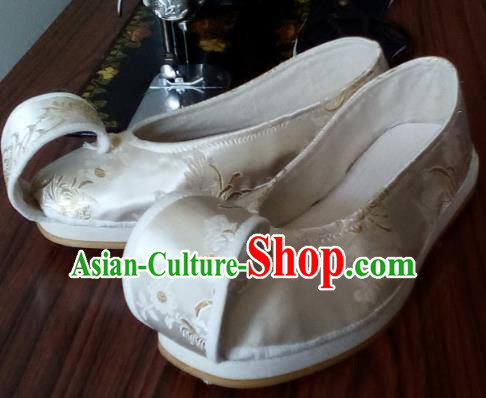Chinese Kung Fu Shoes Handmade Beige Brocade Shoes Traditional Hanfu Shoes Opera Shoes for Men