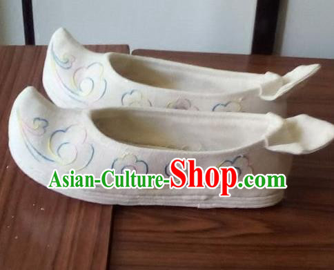 Chinese Traditional Handmade White Bow Shoes Opera Shoes Hanfu Shoes Ancient Princess Shoes for Women