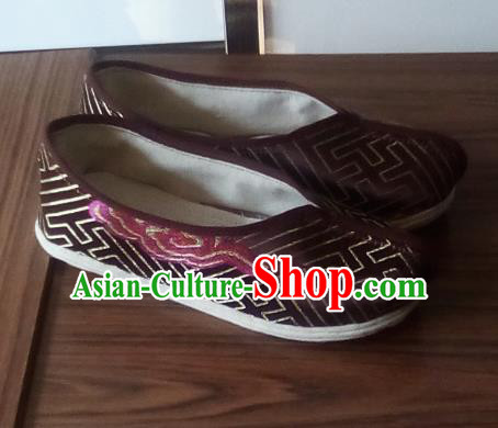 Chinese Traditional Handmade Deep Brown Brocade Shoes Opera Shoes Hanfu Shoes Ancient Princess Shoes for Women