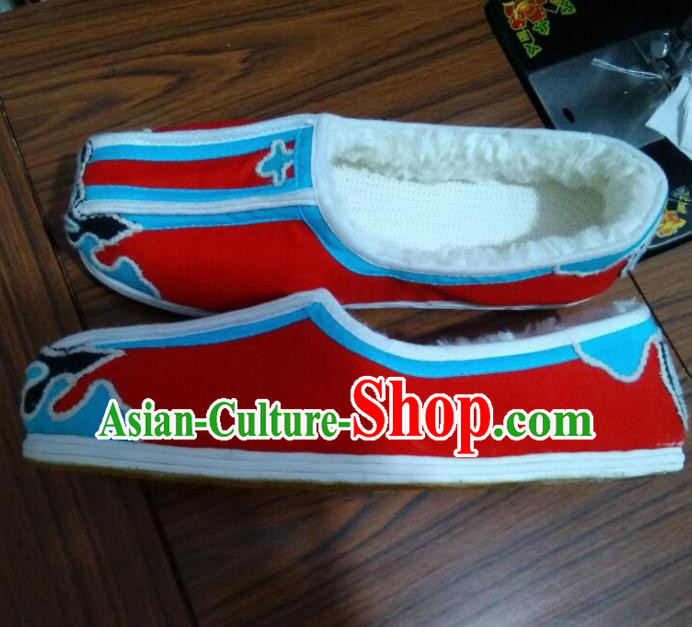 Chinese Kung Fu Shoes Red Cloth Shoes Traditional Hanfu Shoes Opera Shoes for Men