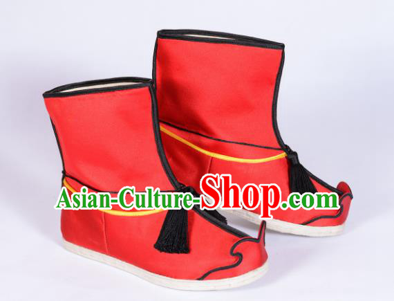 Chinese Ancient Swordsman Shoes Handmade Red Boots Traditional Hanfu Shoes Opera Shoes for Men