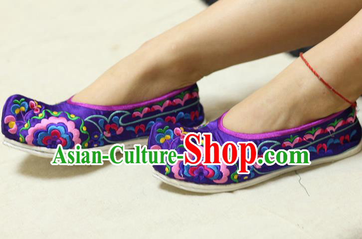 Chinese Traditional Embroidered Purple Brocade Shoes Opera Shoes Hanfu Shoes Ancient Princess Shoes for Women