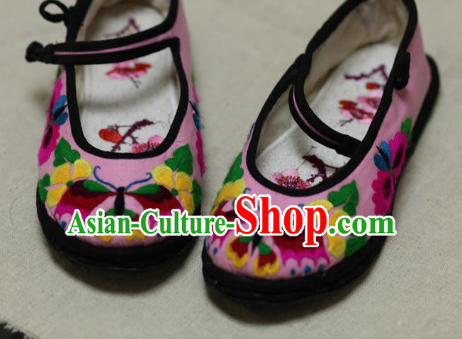 Chinese Traditional Embroidered Butterfly Pink Shoes Hanfu Shoes for Women