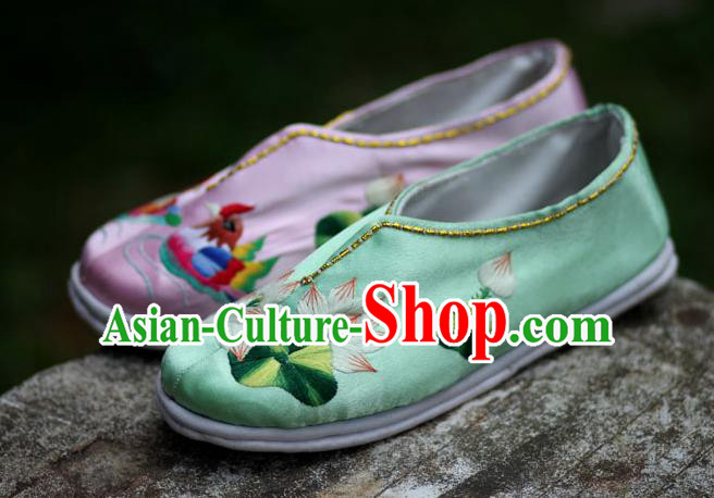 Chinese Traditional National Embroidered Mandarin Duck Lotus Shoes Hanfu Shoes for Women