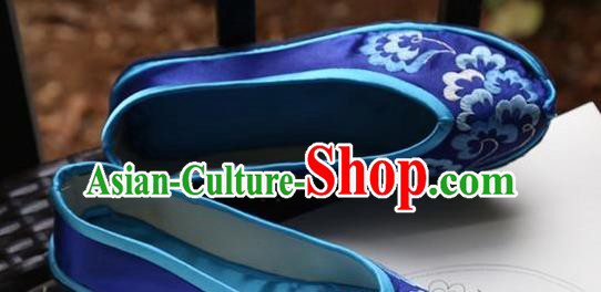 Chinese Embroidered Royalblue Shoes Handmade Hanfu Shoes Traditional National Shoes for Women