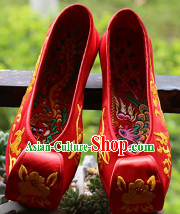 Chinese Wedding Embroidered Red Shoes Handmade Hanfu Shoes Traditional National Shoes for Women