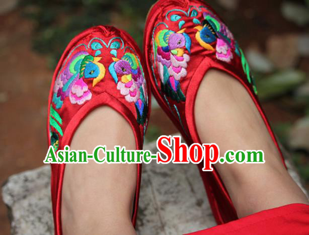 Chinese Handmade Embroidered Mandarin Duck Red Shoes Hanfu Shoes Traditional National Shoes for Women