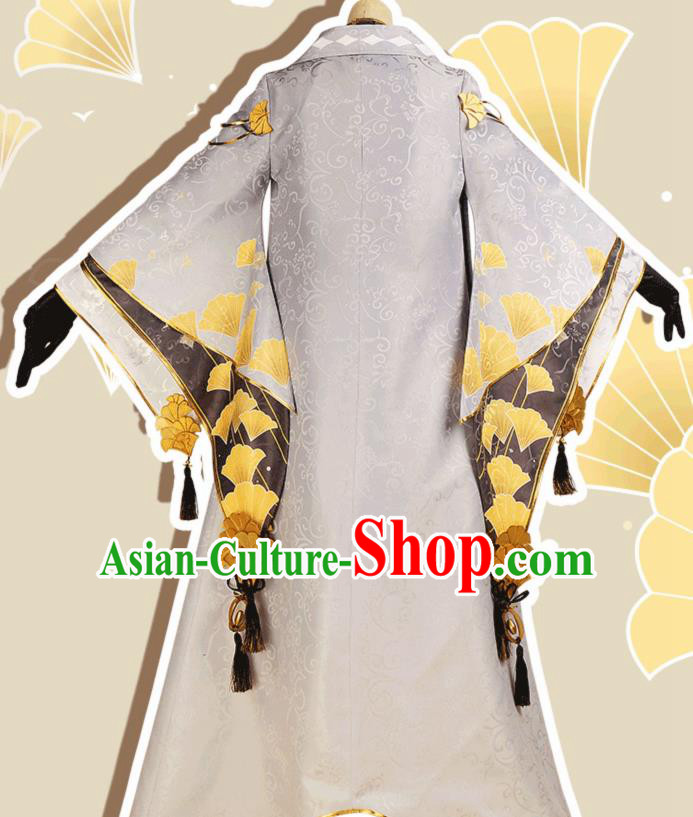 Chinese Cosplay Swordsman Printing Ginkgo Hanfu Cloting Traditional Ancient Prince Costume for Men