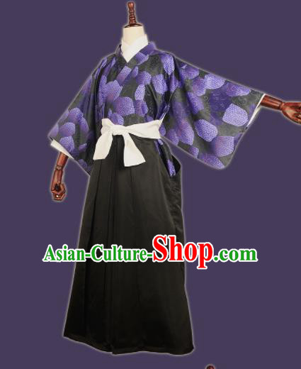 Japanese Cosplay Knight Purple Kimono Traditional Ancient Swordsman Costume for Men