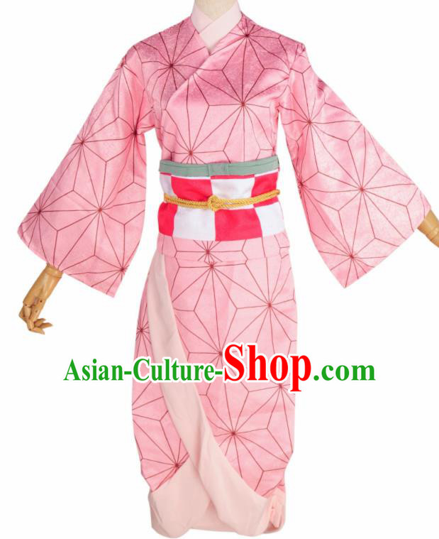 Japanese Cosplay Geisha Pink Kimono Dress Traditional Ancient Courtesan Costume for Women