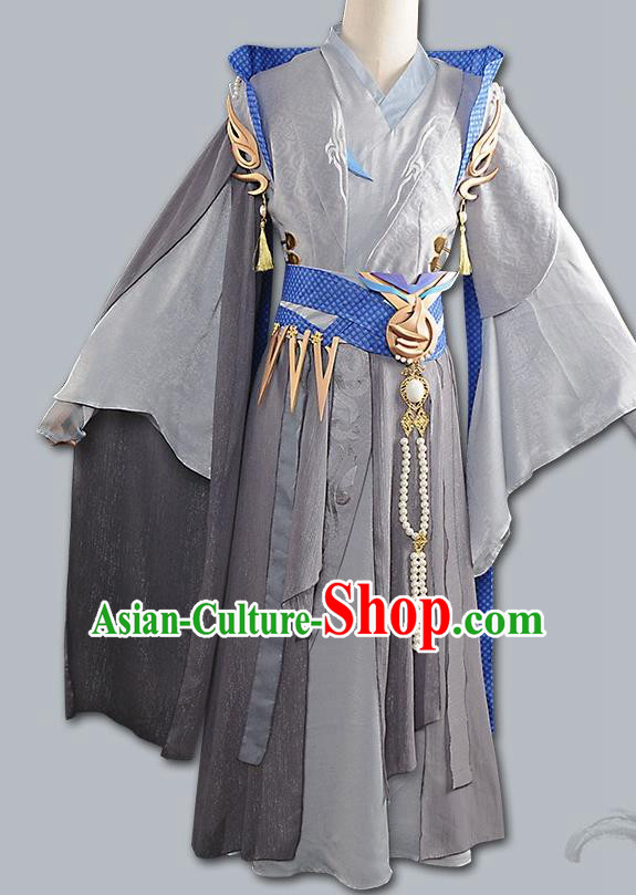 Chinese Cosplay Swordsman Grey Hanfu Clothing Traditional Ancient Knight Costume for Men