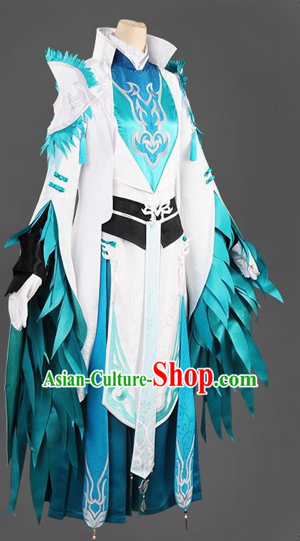 Chinese Cosplay Royal Highness Swordsman Blue Hanfu Clothing Traditional Ancient Knight Costume for Men