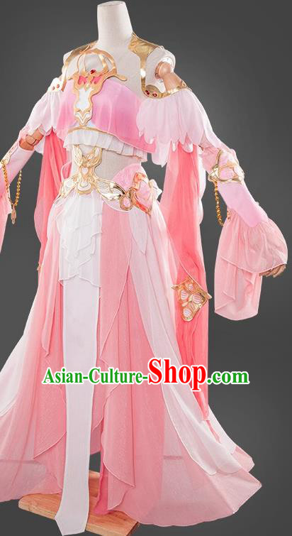 Chinese Cosplay Game Fairy Princess Pink Dress Traditional Ancient Female Swordsman Costume for Women