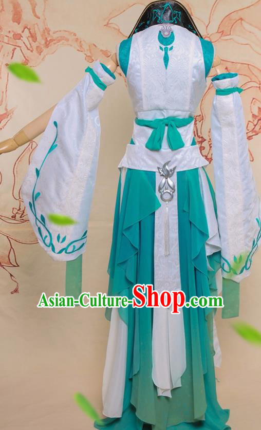 Chinese Cosplay Game Fairy Princess Green Dress Traditional Ancient Swordsman Costume for Women