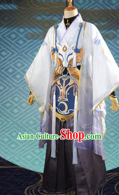 Chinese Cosplay King Swordsman Grey Hanfu Cloting Traditional Ancient Knight Costume for Men