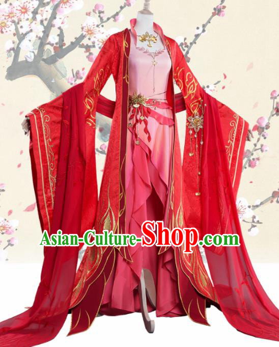 Chinese Cosplay Drama Princess Wedding Red Dress Traditional Ancient Female Swordsman Costume for Women