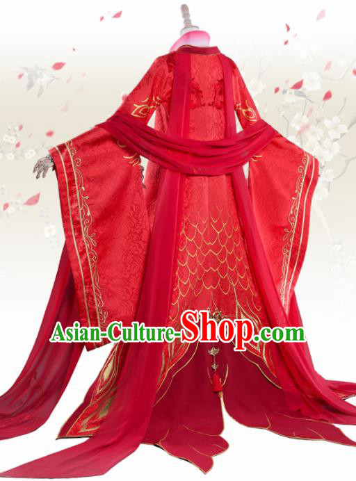 Chinese Cosplay Drama Princess Wedding Red Dress Traditional Ancient Female Swordsman Costume for Women