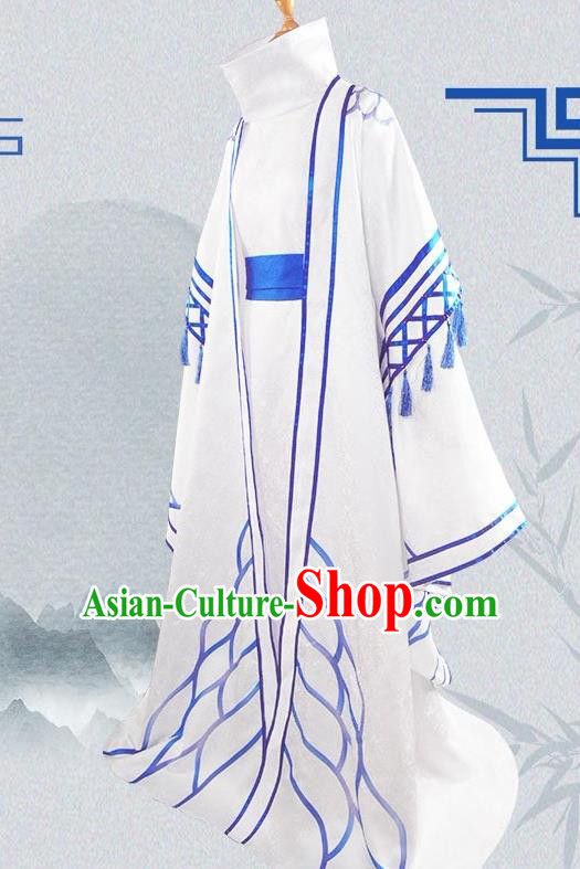 Chinese Cosplay Priest Swordsman Blue Hanfu Cloting Traditional Ancient Knight Costume for Men