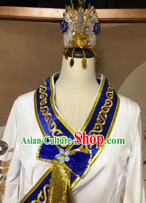 Chinese Korean Ethnic Stage Show Costumes Traditional Nationality Folk Dance Royalblue Dress for Women