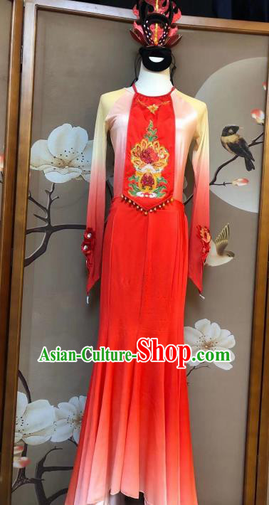 Chinese Classical Dance Fancy Carp Red Dress Traditional Stage Show Costume for Women