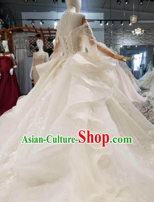 Custom Wedding Bride Costumes Top Grade White Lace Bridal Dress for Women