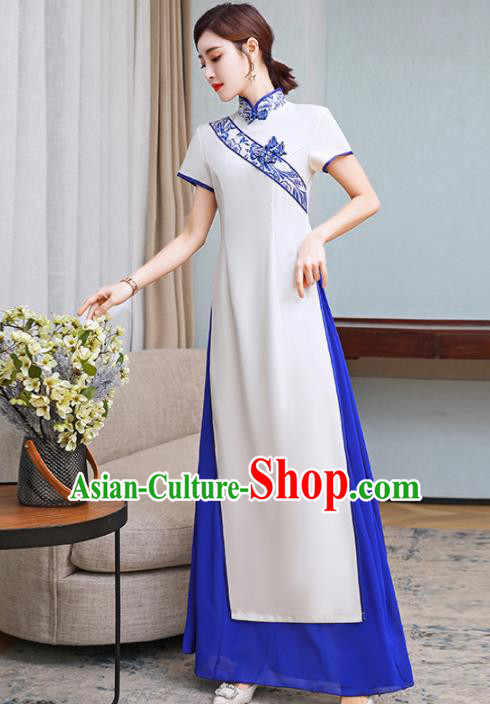 Vietnamese Traditional White Costume Vietnam Ao Dai Dress for Women