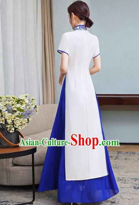 Vietnamese Traditional White Costume Vietnam Ao Dai Dress for Women
