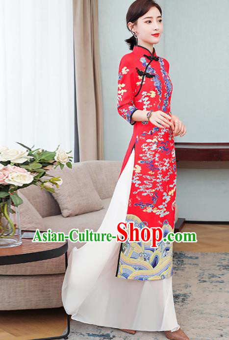 Vietnamese Traditional Costume Vietnam Red Ao Dai Dress for Women