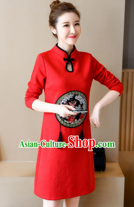 Chinese Traditional Red Cheongsam Costume China National Qipao Dress for Women
