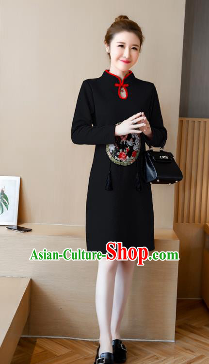 Chinese Traditional Black Cheongsam Costume China National Qipao Dress for Women