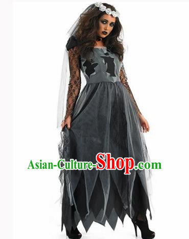 Halloween Cosplay Baroque Witch Costumes Fancy Ball Corpse Bride Black Dress for Women