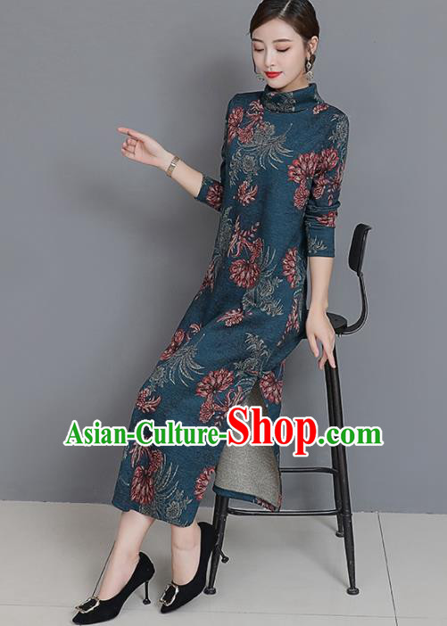 Chinese Traditional Compere Peacock Green Cheongsam Costume China National Qipao Dress for Women