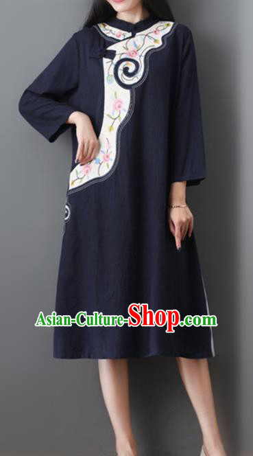 Chinese Traditional Navy Cheongsam Costume China National Qipao Dress for Women