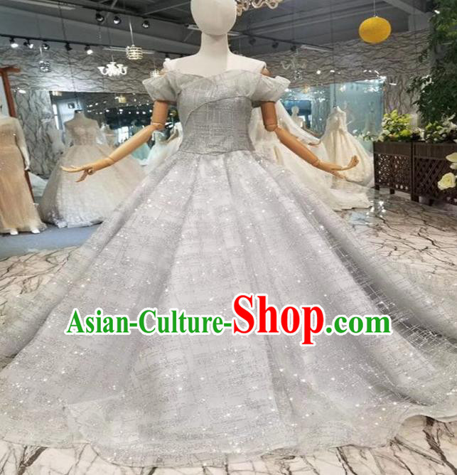Custom Compere Grey Full Dress Wedding Bride Costumes Top Grade Bridal Gown for Women