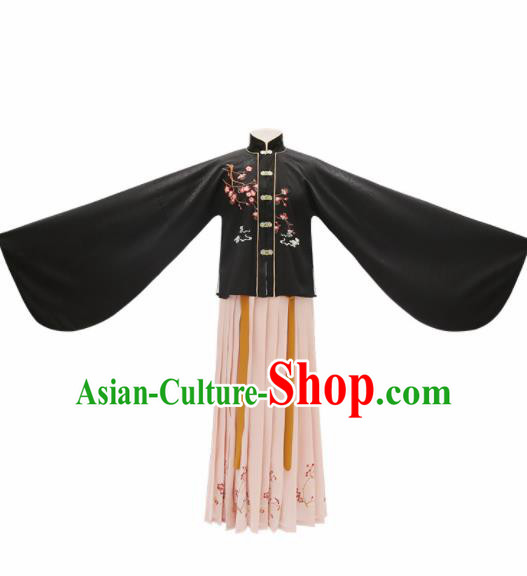 Chinese Ancient Nobility Lady Embroidered Black Blouse and Skirt Traditional Ming Dynasty Princess Costumes for Women