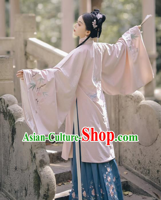 Chinese Ancient Rich Lady Embroidered Pink Gown and Skirt Traditional Ming Dynasty Court Costumes for Women
