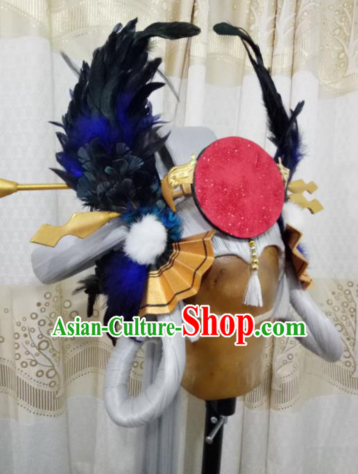 Chinese Cosplay Fairy Princess Grey Wigs Ancient Female Swordsman Hair Chignon and Accessories for Women