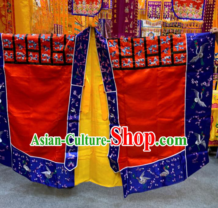 Chinese National Taoism Embroidered Cranes Red Priest Frock Cassock Traditional Taoist Rite Costume for Men