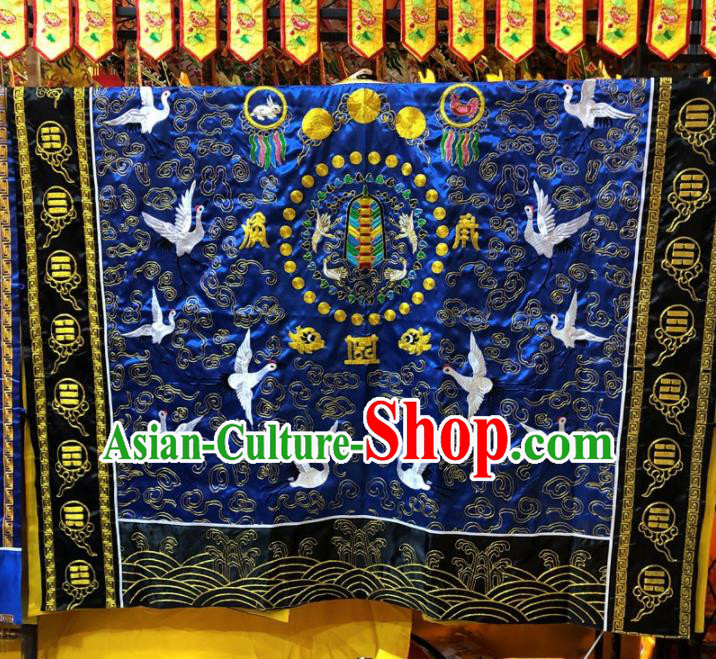 Chinese Taoism Embroidered Crane Peacock Royalblue Priest Frock Cassock Traditional Taoist Rite Costume for Men