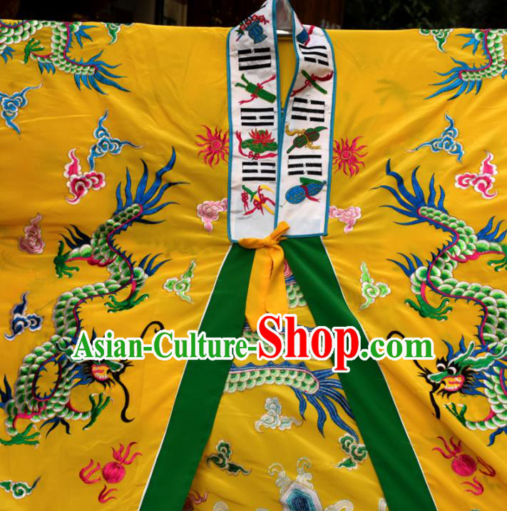 Chinese Taoism Embroidered Dragons Yellow Priest Frock Cassock Traditional Taoist Rite Costume for Men