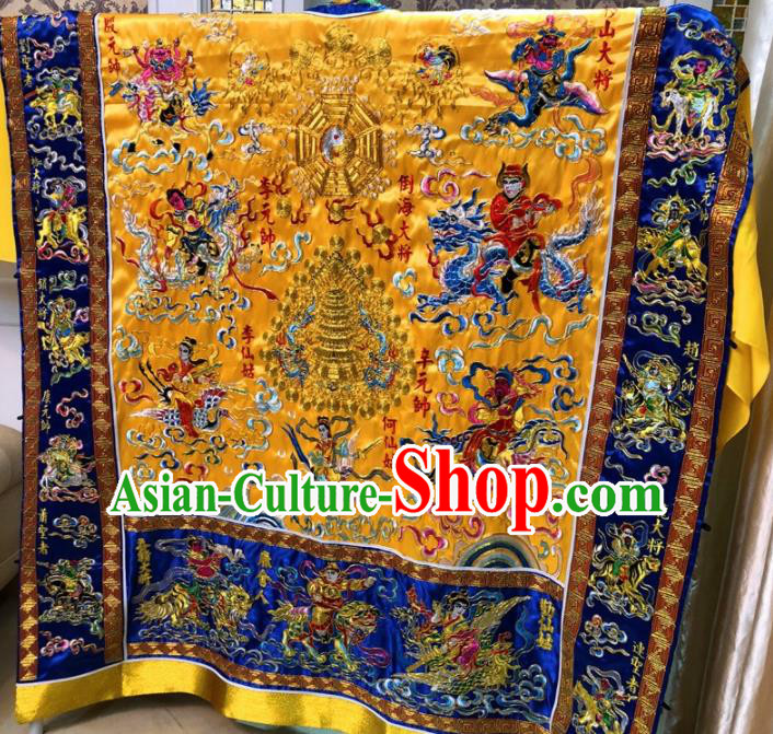 Chinese Taoism Embroidered God Golden Silk Priest Frock Cassock Traditional Taoist Rite Costume for Men