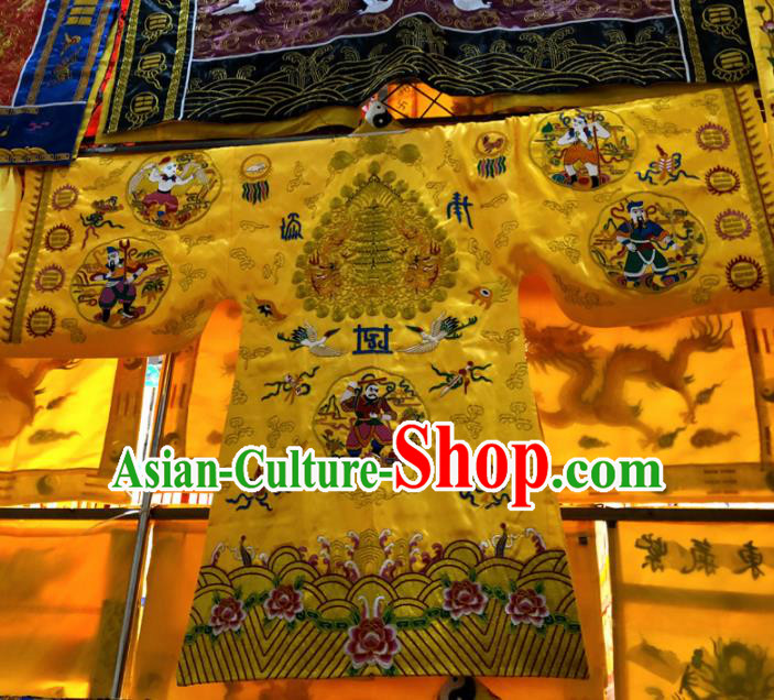 Chinese Taoism Embroidered Golden Silk Priest Frock Cassock Traditional Taoist Rite Costume for Men