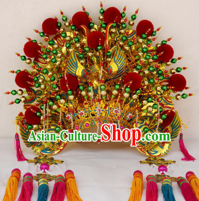 Chinese Traditional Temple Goddess Brass Phoenix Coronet Bodhisattva Hair Accessories