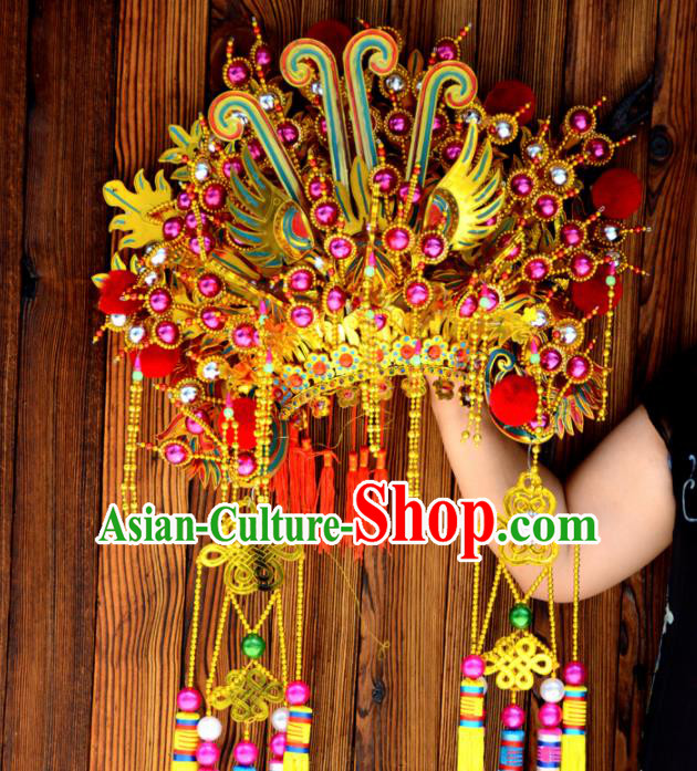 Chinese Traditional Goddess Rosy Phoenix Coronet Bodhisattva Hat Hair Accessories