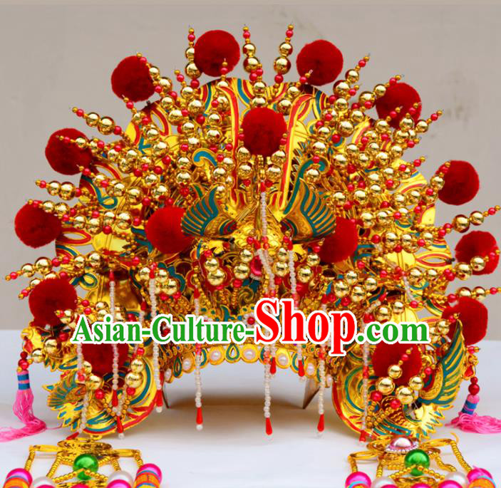 Chinese Traditional Goddess Red Venonat Phoenix Coronet Bodhisattva Hat Hair Accessories
