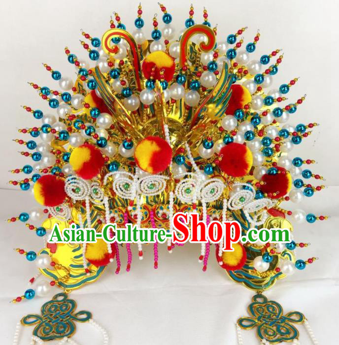Chinese Traditional Beijing Opera Goddess Golden Venonat Phoenix Coronet Bodhisattva Hat Hair Accessories