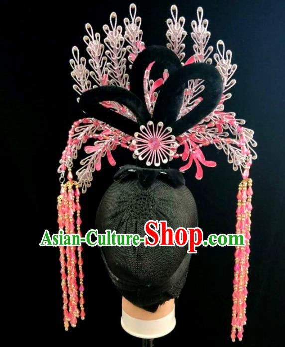 Chinese Traditional Peking Opera Princess Pink Phoenix Hairpins Handmade Beijing Opera Diva Hair Accessories for Women
